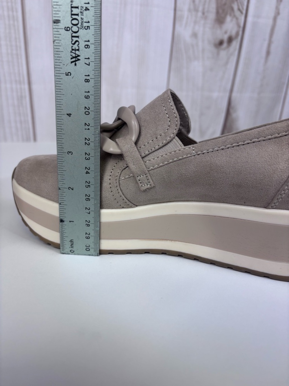 Madden NYC Platform Slip-On Loafer Chain Detail Chunky Sneakers Taupe Size 7 - Picture 14 of 16